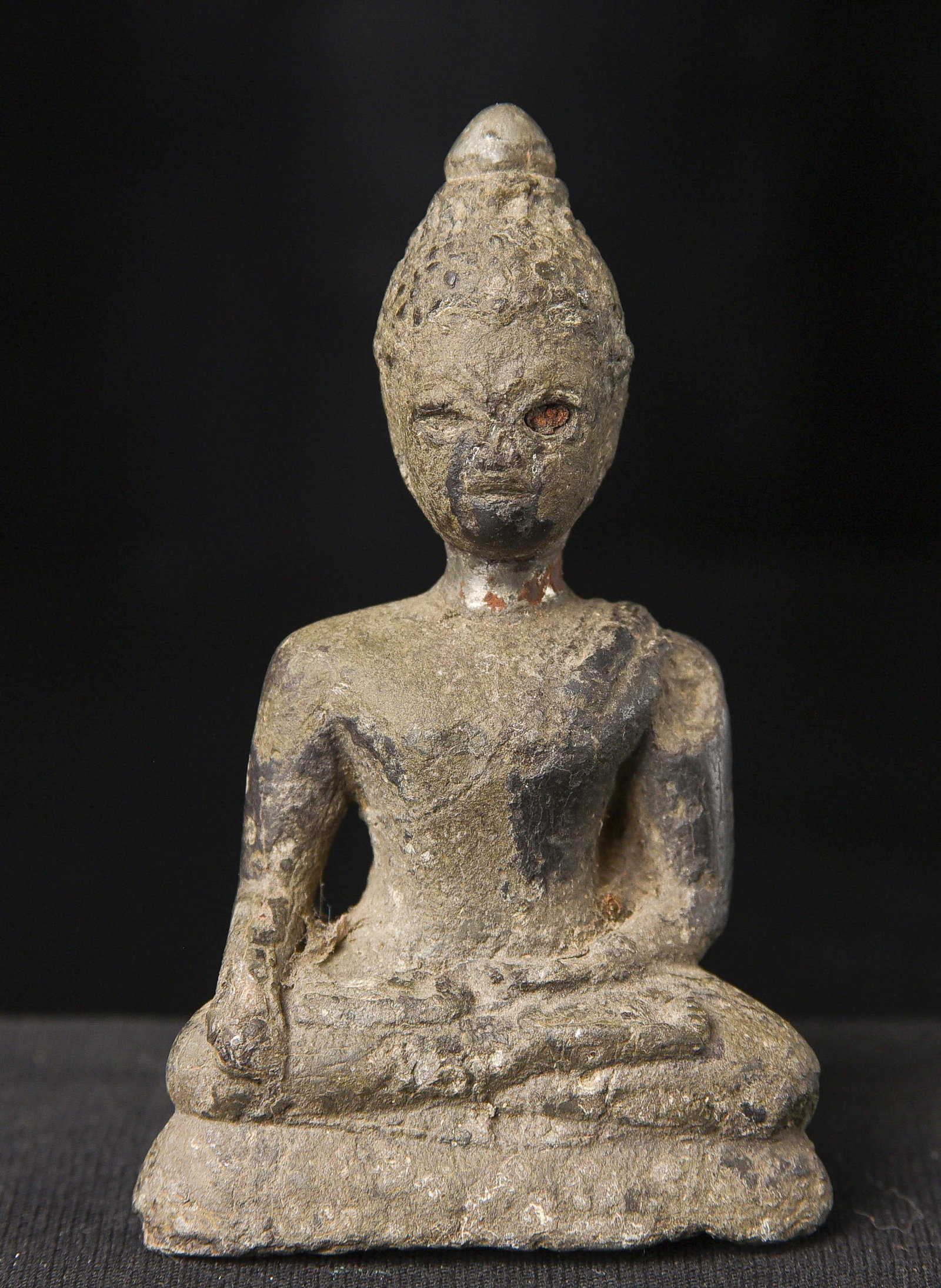 Mysteries early SE Asian Buddha, cast of a lead alloy, plus possibly silver. (1 of 9)