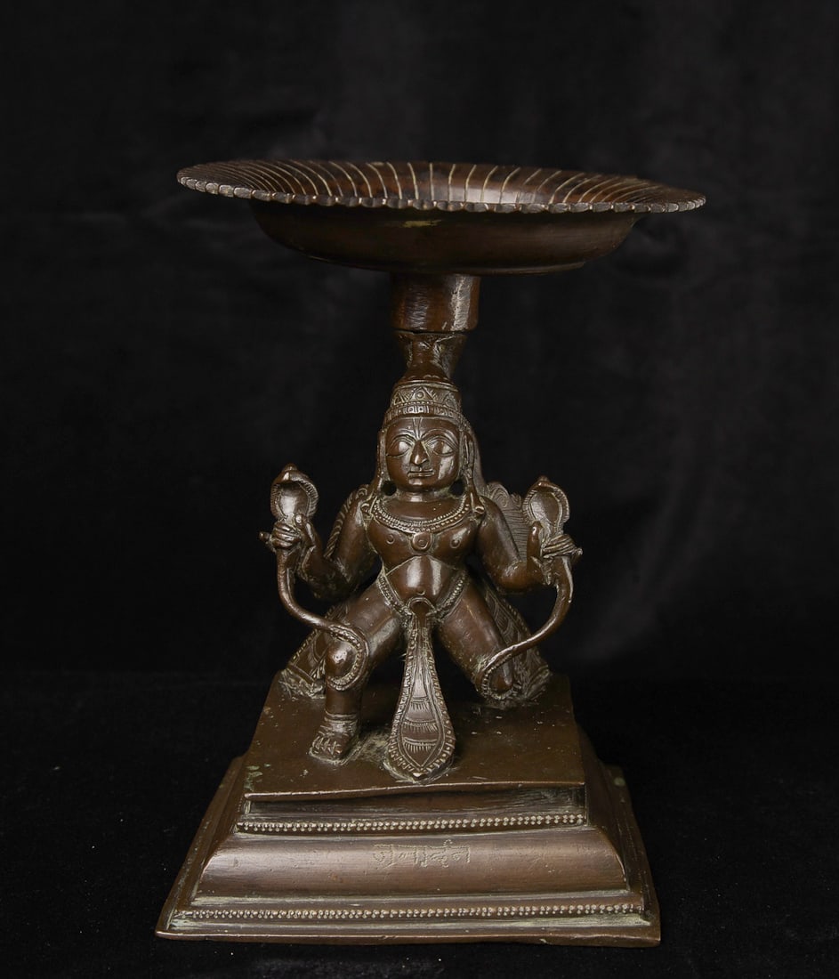 19thC Indian bronze Garuda holding a tray above his (1 of 13)