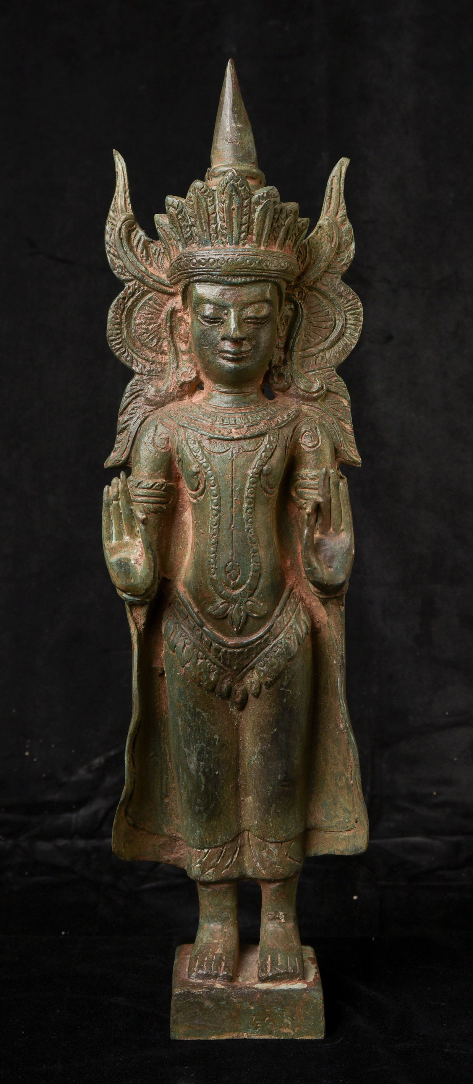 Large Vintage/Antique Burmese Standing Bronze Buddha in Royal Attire-Rare Type. (1 of 16)