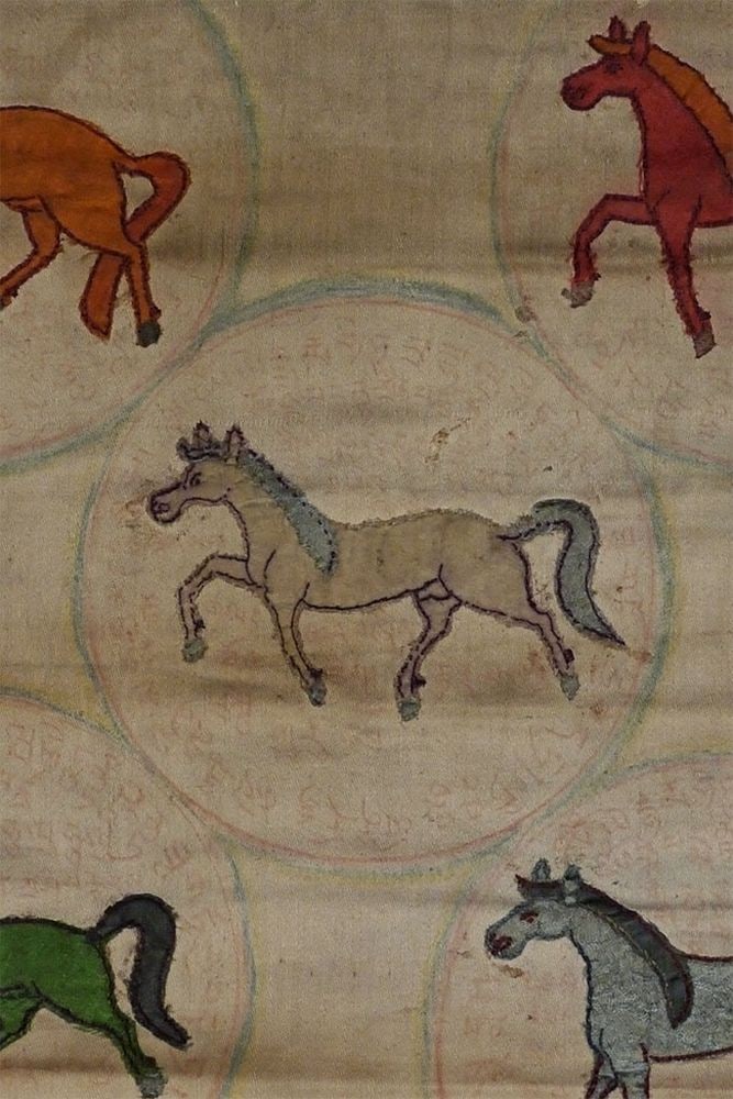 Mongolian Horse Thangka.: Unusual old appliqu? Mongolian Horse Thangka measures 15x21 inches