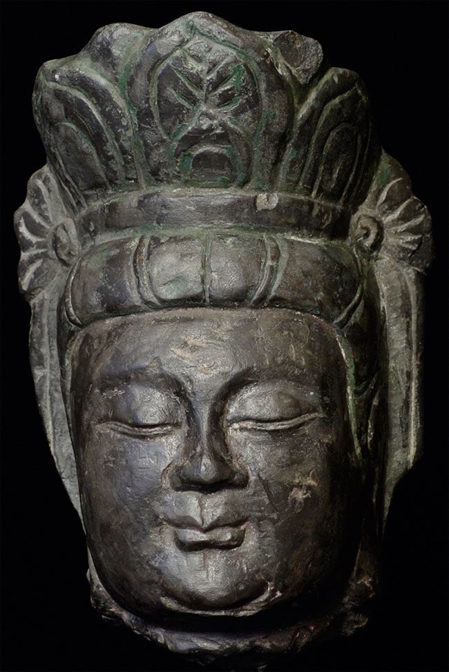 18thC Antique Stone Buddha Head on Base (1 of 8)