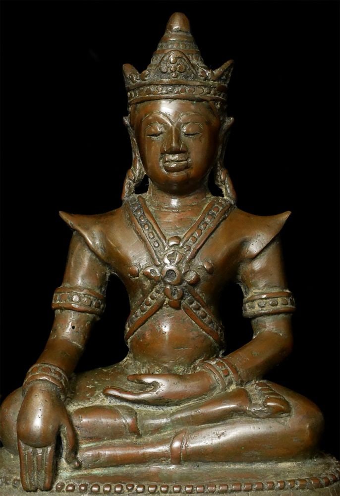 17/18thC or Earlier Northern Thai Bronze Buddha 7.75" Tall. Nice Example. (1 of 9)