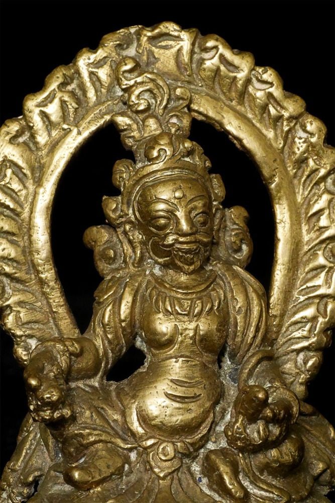 10/11thC Style Bronze/Brass Kashmir Kubera/Jambala-Buddhist/Hindu: 10th - 11th Style Century Kashmir Bronze/Brass, 3-3/8 Inches Tall This is a rare 10/11thC Style Kashmir depiction of Kubera or Jambala. I have found one other example of a closely related sculpture