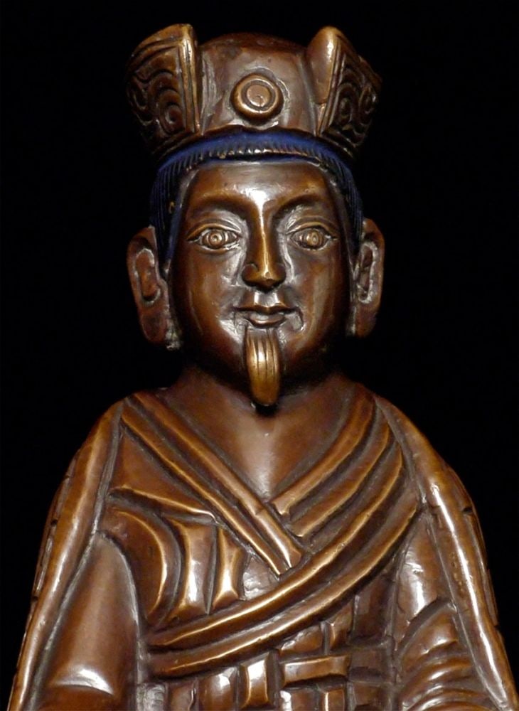 Antique Bhutanese monk, fine, specal: Vintage/Antique Bhutanese monk, cast out of an alloy that looks to contain a high percentage of silver. This piece has a look and feel that is distinctly different than its Tibetan or Nepalese