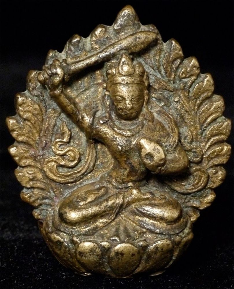 15/16thC Tibet/Nepal solid-cast double sided bronze with Buddha and Bodhisattva- Near-Miniature: Cpend time with the photos- very rare object. Here we have a 15/16thC Tibetan or Nepalese solid-cast double sided bronze casting with a Buddha on one side and a Bodhisattva on the other on a custom