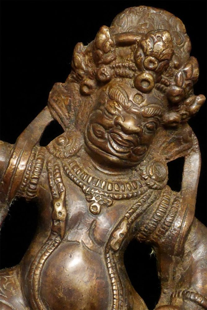 Antique Solid-cast Mongolian deity on dragon. - 3