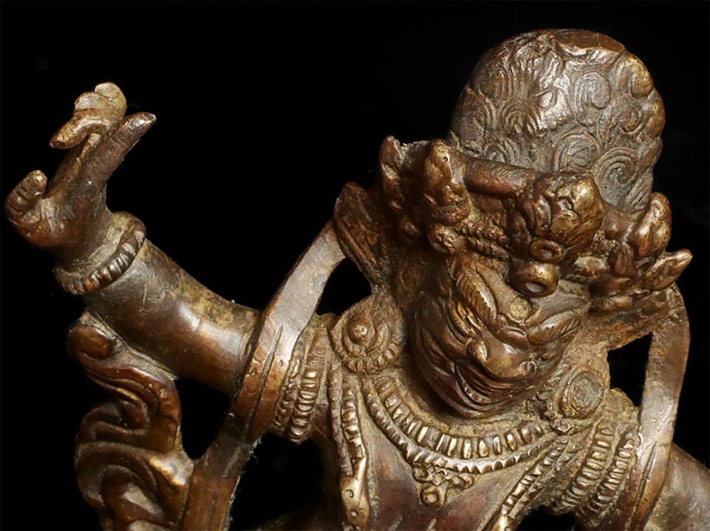 Antique Solid-cast Mongolian deity on dragon. - 8