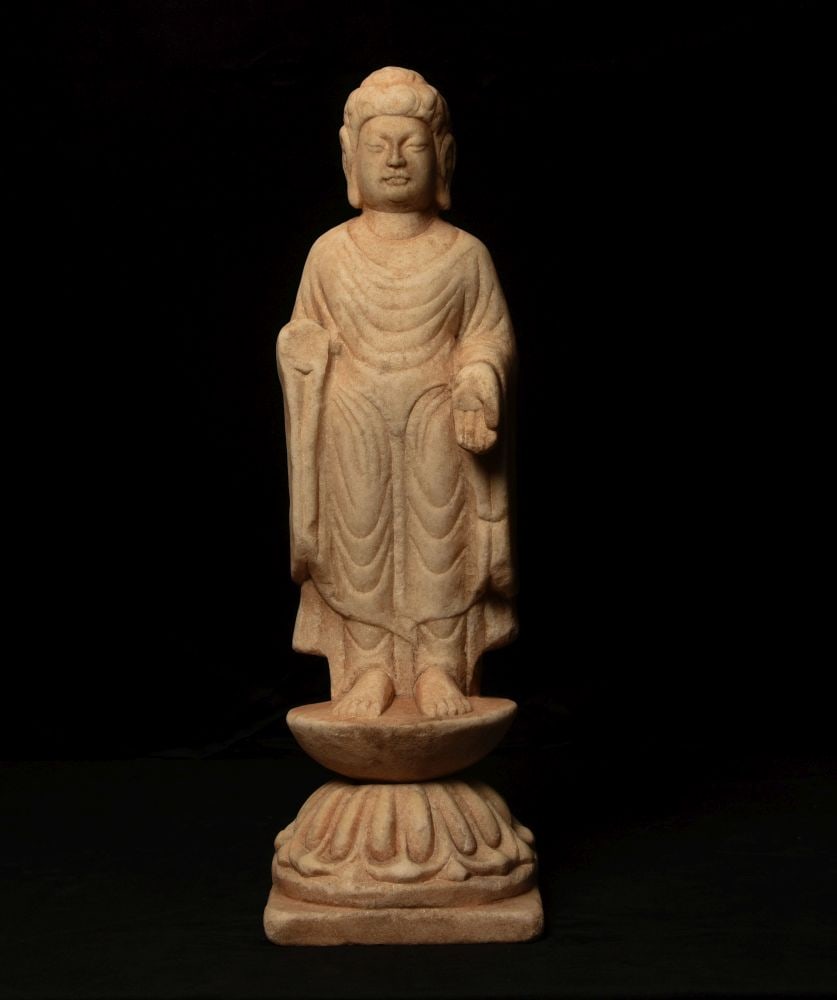 Chinese Buddha Marble(?) stone with extensive wear.: Chinese Buddha Marble(?) stone with extensive wear. Appears quite old though there are many copies like this in the market. This is priced as a quality decorative piece. If a period piece would cost