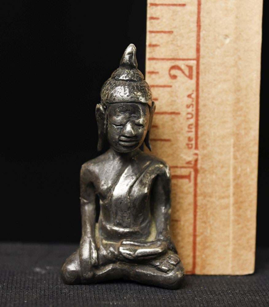 18thC Solid Cambodian Miniature Silver Buddha, - 3