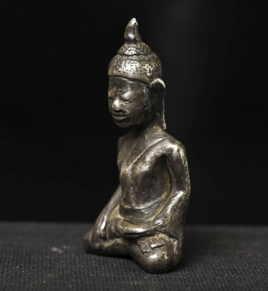18thC Solid Cambodian Miniature Silver Buddha, - 4
