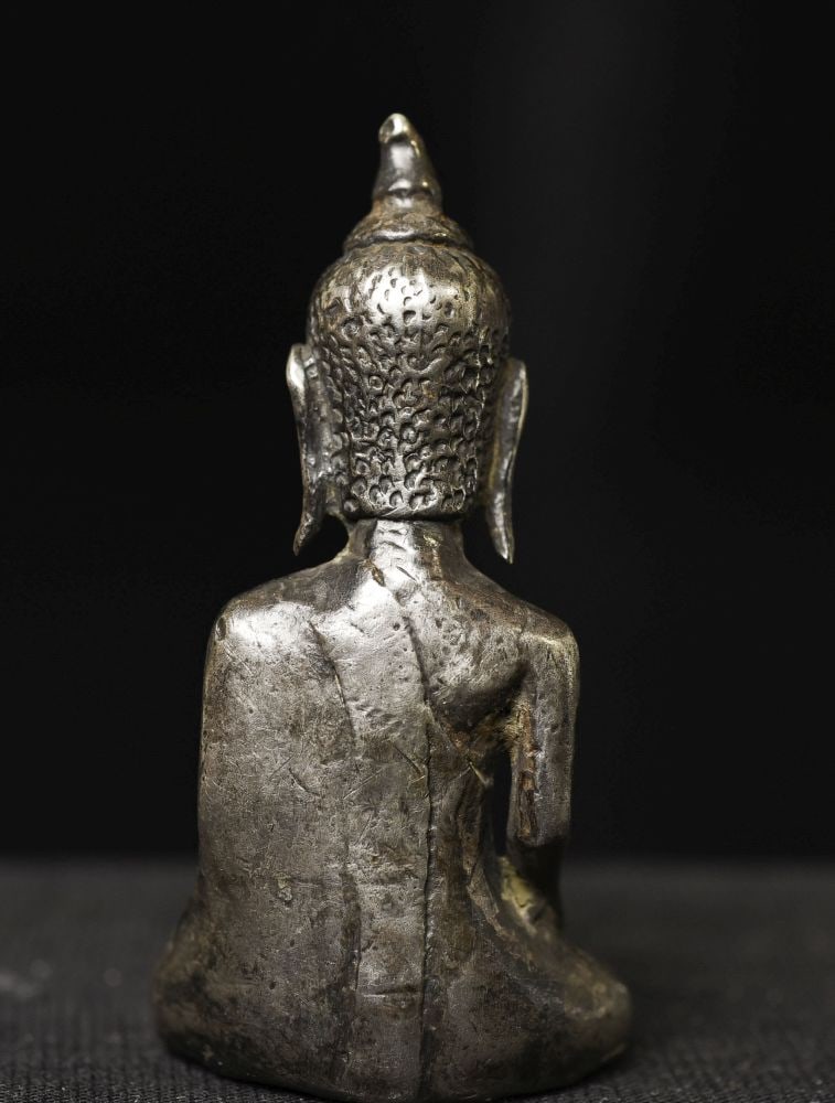 18thC Solid Cambodian Miniature Silver Buddha, - 9
