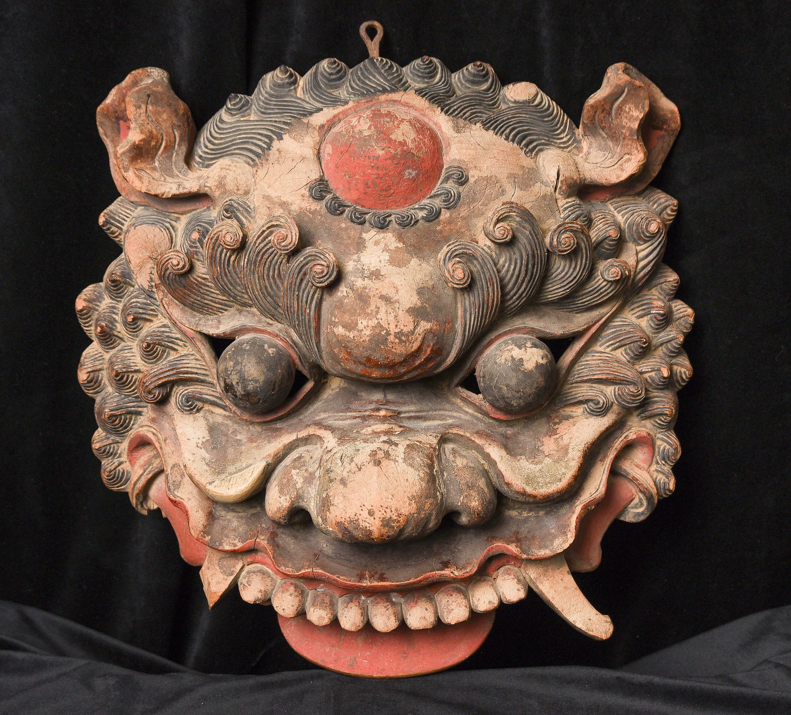 Southeast Asian polychromed carved lion mask, possibly Bali. (1 of 11)