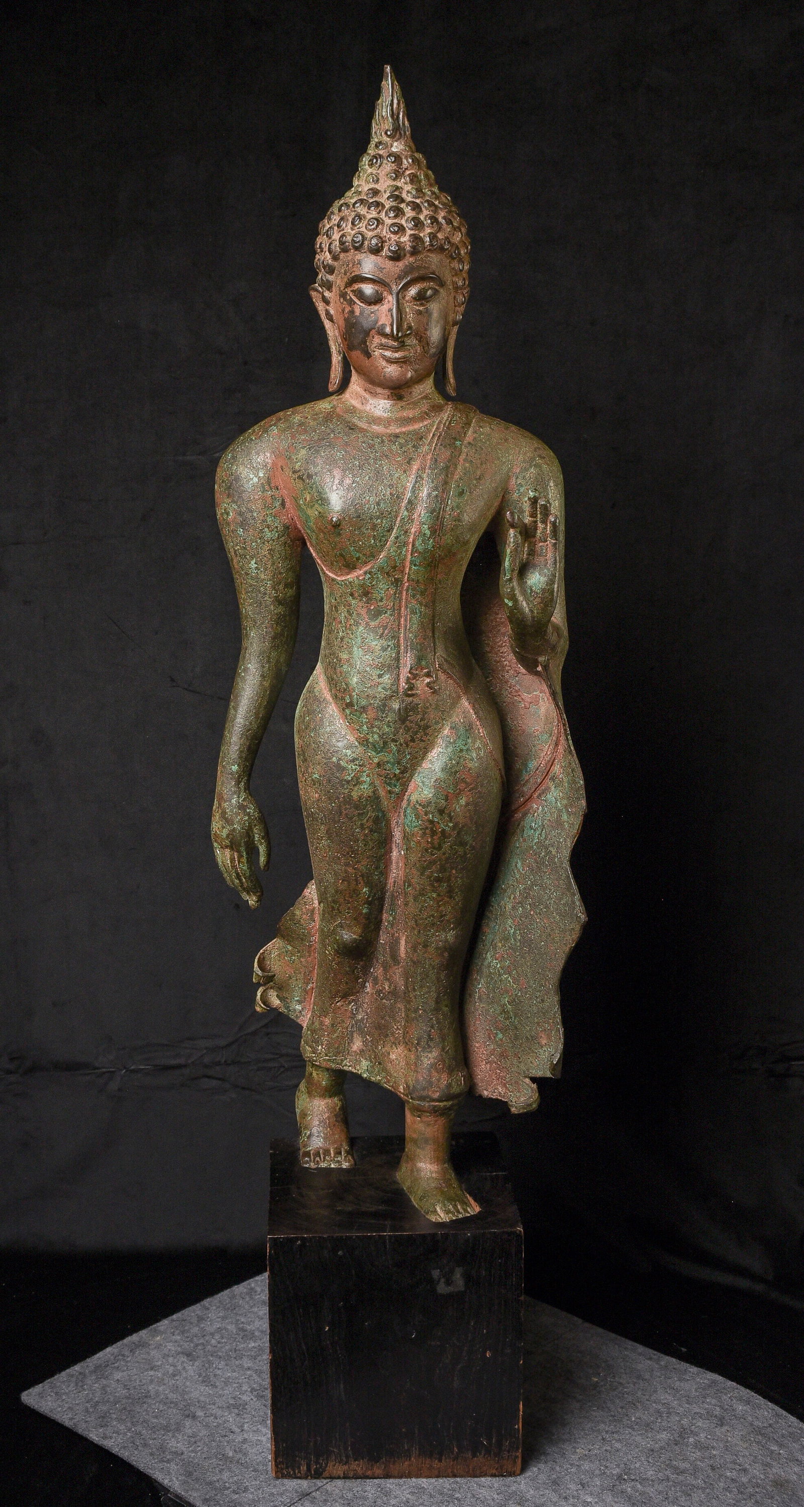 Very Large Thai Bronze Walking Buddha in a 15thC Style. (1 of 16)