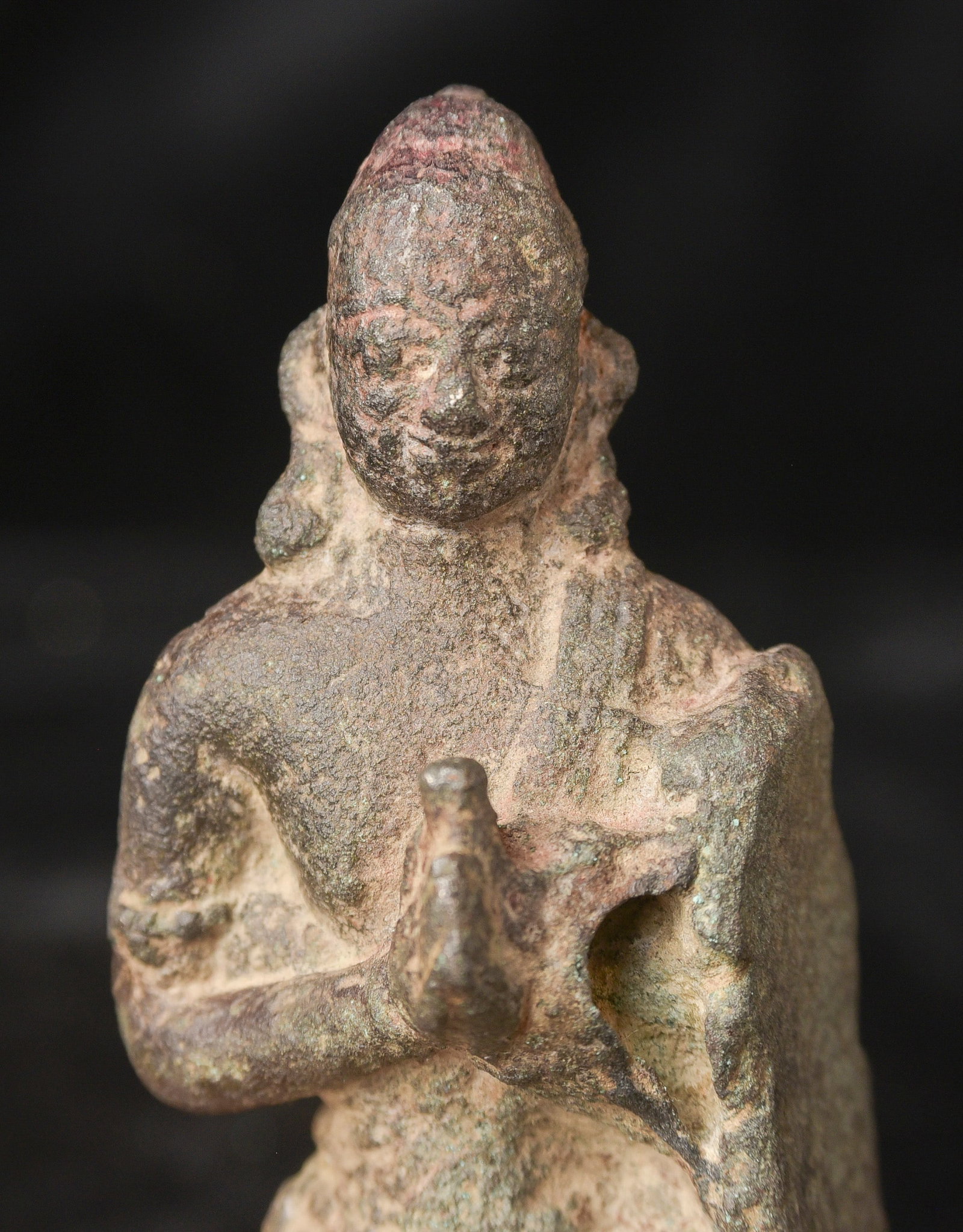 Extremely beautiful 14/15thC Mon style Burmese Buddha.: Extremely beautiful 14/15thC Mon style Burmese Buddha. Radiates deep serenity. Retains echoes of the Pagan period of a few centuries earlier. Remarkable jade green patina showing through the rich gild