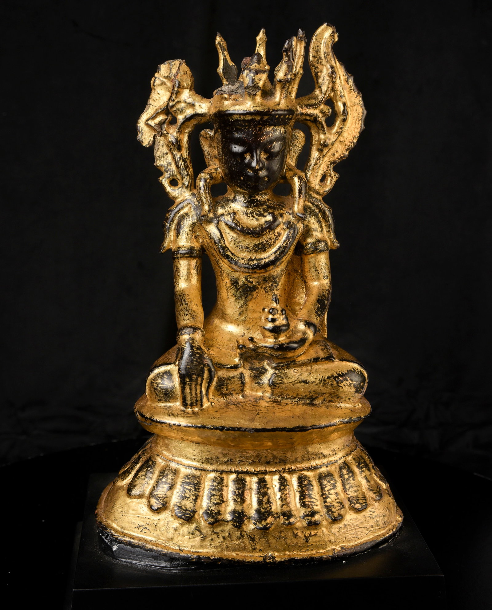 Beautiful 15thC Burmese Arakan style "Jambupati" Buddha- New Photos-Rare, Early: Beautiful 15thC Burmese Arakan style "Jambupati" Buddha (type of "Buddha in royal attire" specific to Burma). This type typically has very thick lacquer that softens the details. Underneath the
