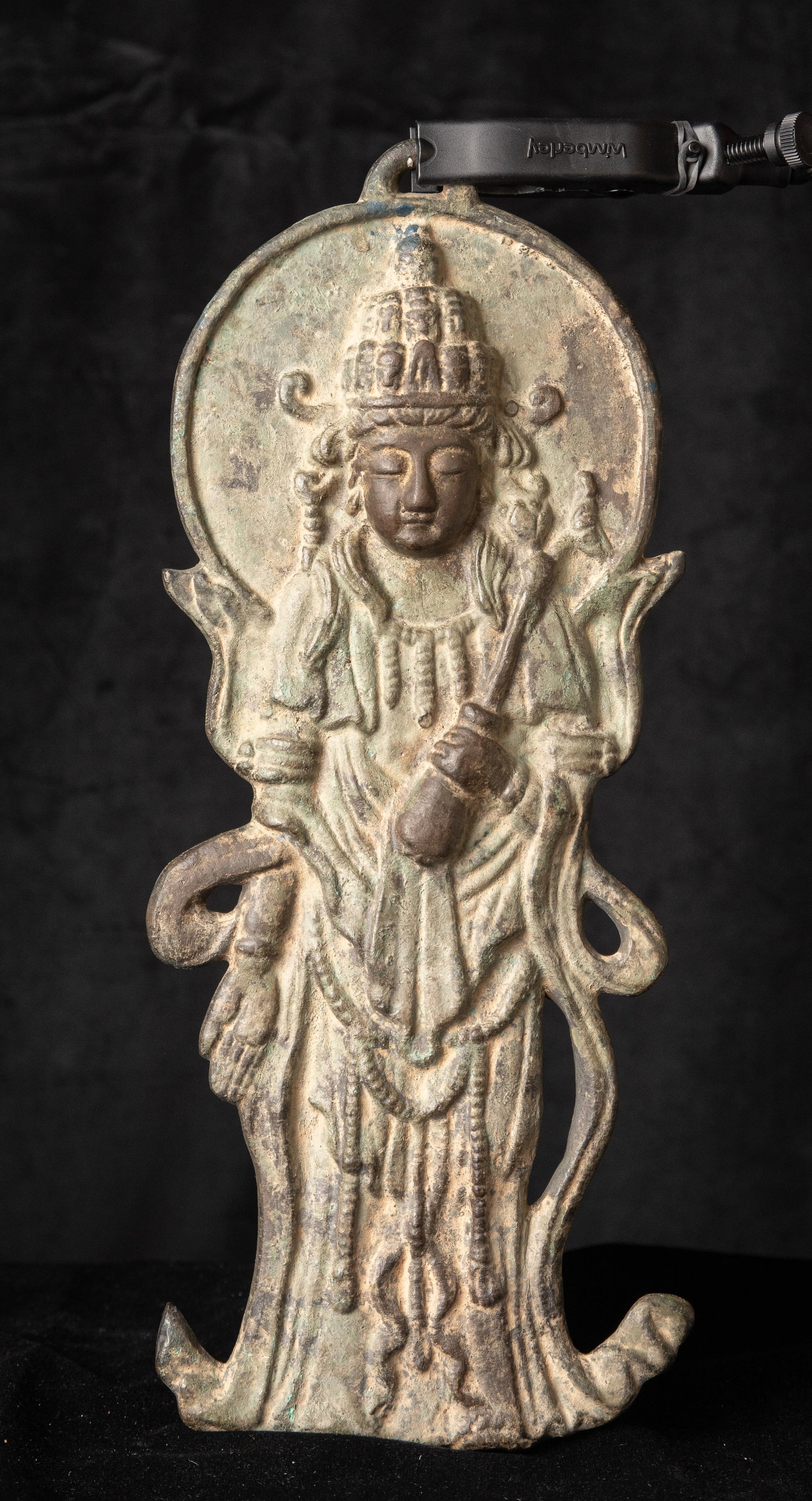 17th?18th Century Korean Bronze Bodhisattva Wall Sculpture: This exceptional Korean bronze Bodhisattva, likely dating to the 17th or 18th century (or possibly earlier), is a superb example of devotional sculpture distinguished by both technical mastery and pro
