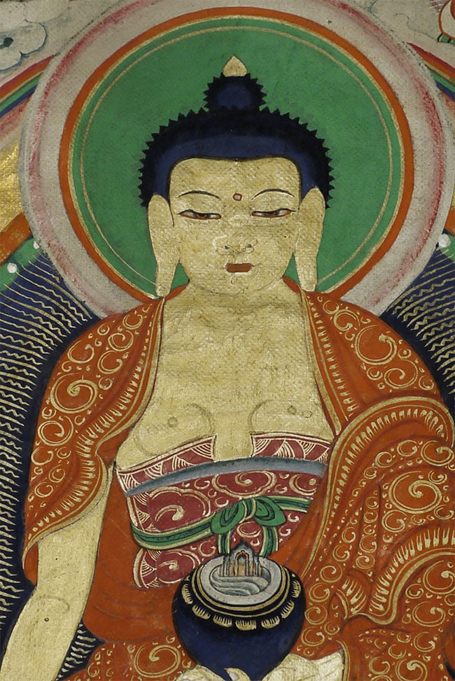 High-quality antique Mongolian Thangka with a richly gilded central figure. (1 of 6)