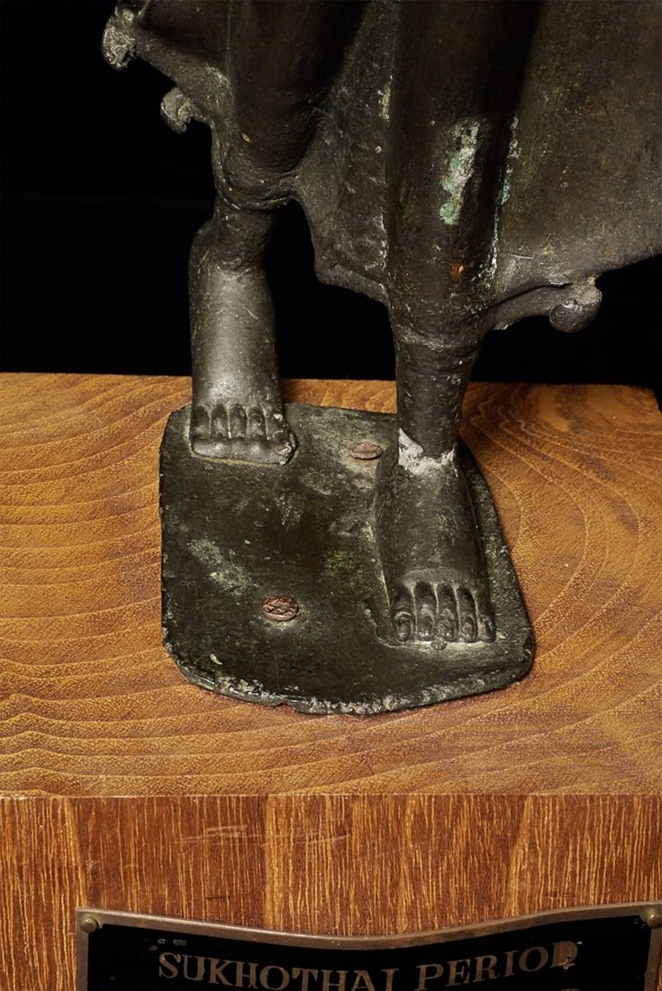 Tall 19thC Sukhothai Walking Buddha w/ Base - 10