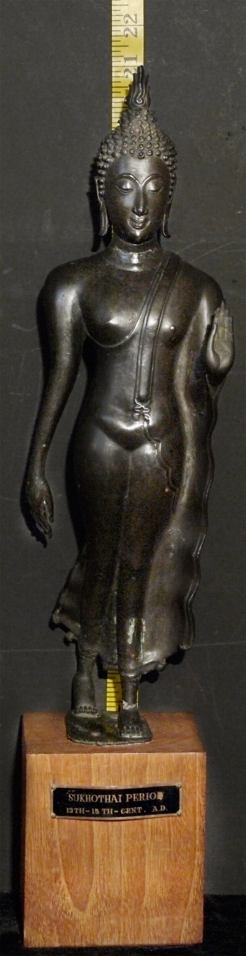 Tall 19thC Sukhothai Walking Buddha w/ Base - 12