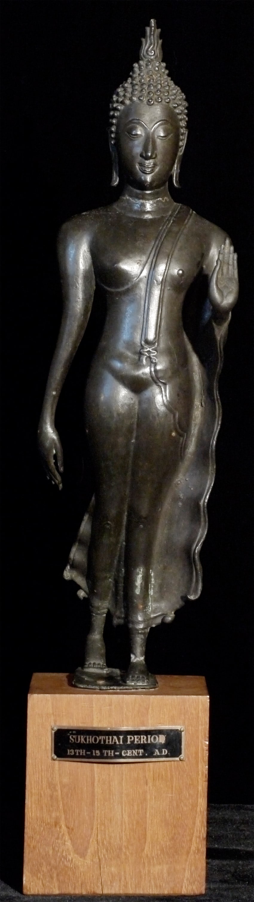 Tall 19thC Sukhothai Walking Buddha w/ Base - 2