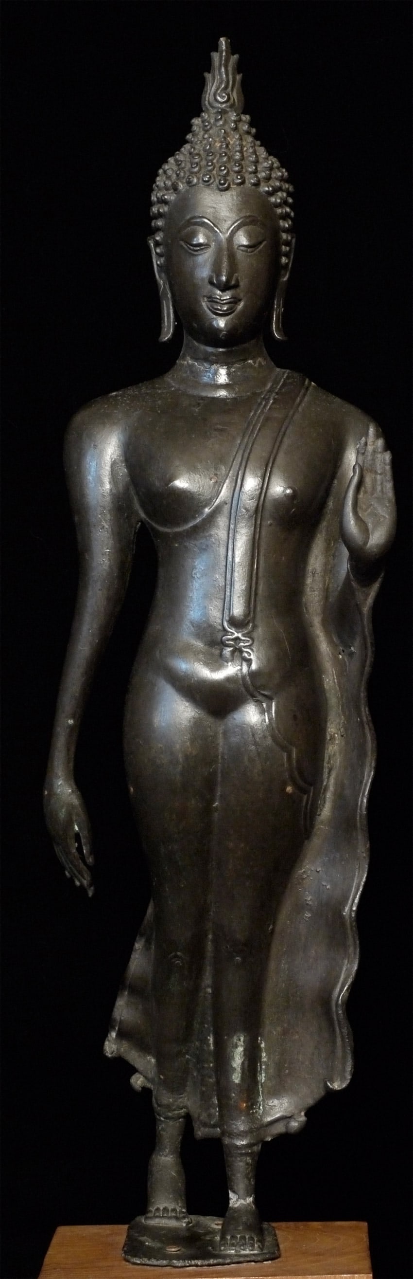 Tall 19thC Sukhothai Walking Buddha w/ Base - 3
