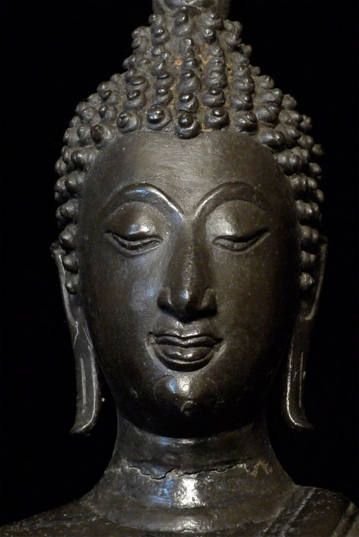 Tall 19thC Sukhothai Walking Buddha w/ Base - 4