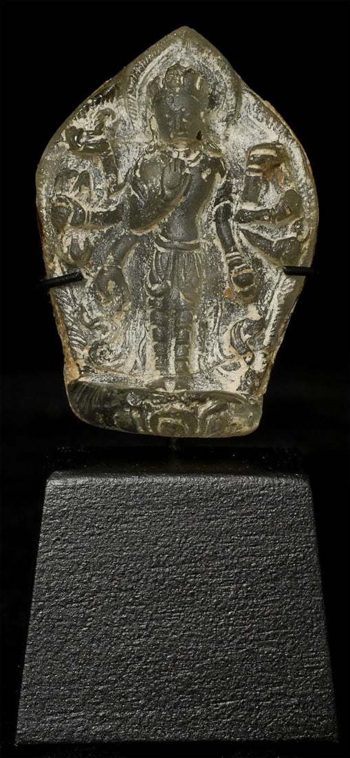 10thC Cambodian Glass Multi-Arm Tantric Diety-Powerful Relic: Very rare 10/11thC Cambodian Glass Multi-Arm Tantric Deity. 1.5" tall, 2 7/8 inches on custom museum-style stand. I've seen only three of these in 20+ years.Domestic shipping is included.