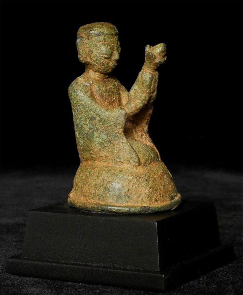 Early Burmese Monk- rare type- Deeply devotional: Early Burmese Monk- rare type- Deeply devotional piece. The "bubble" eyes, full round base, and short ears suggest a very early dating (and being early "Mon" style)- probably at least 800-900 years