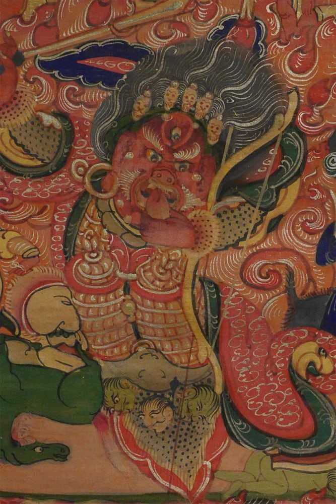 Very fine 18/19thC Tibetan-Chinese /Thangka.: Very fine 18/19thC Tibetan-Chinese /Thangka. Image is 11.5 by 9 inches, Cloth frame is 20 by 13 inches.
