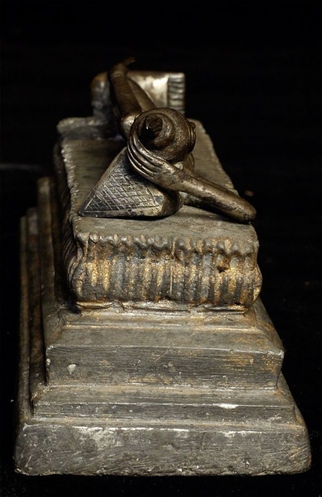 Solid silver 18thC Ayuthaya Reclining Buddha - Rare Type. - 5