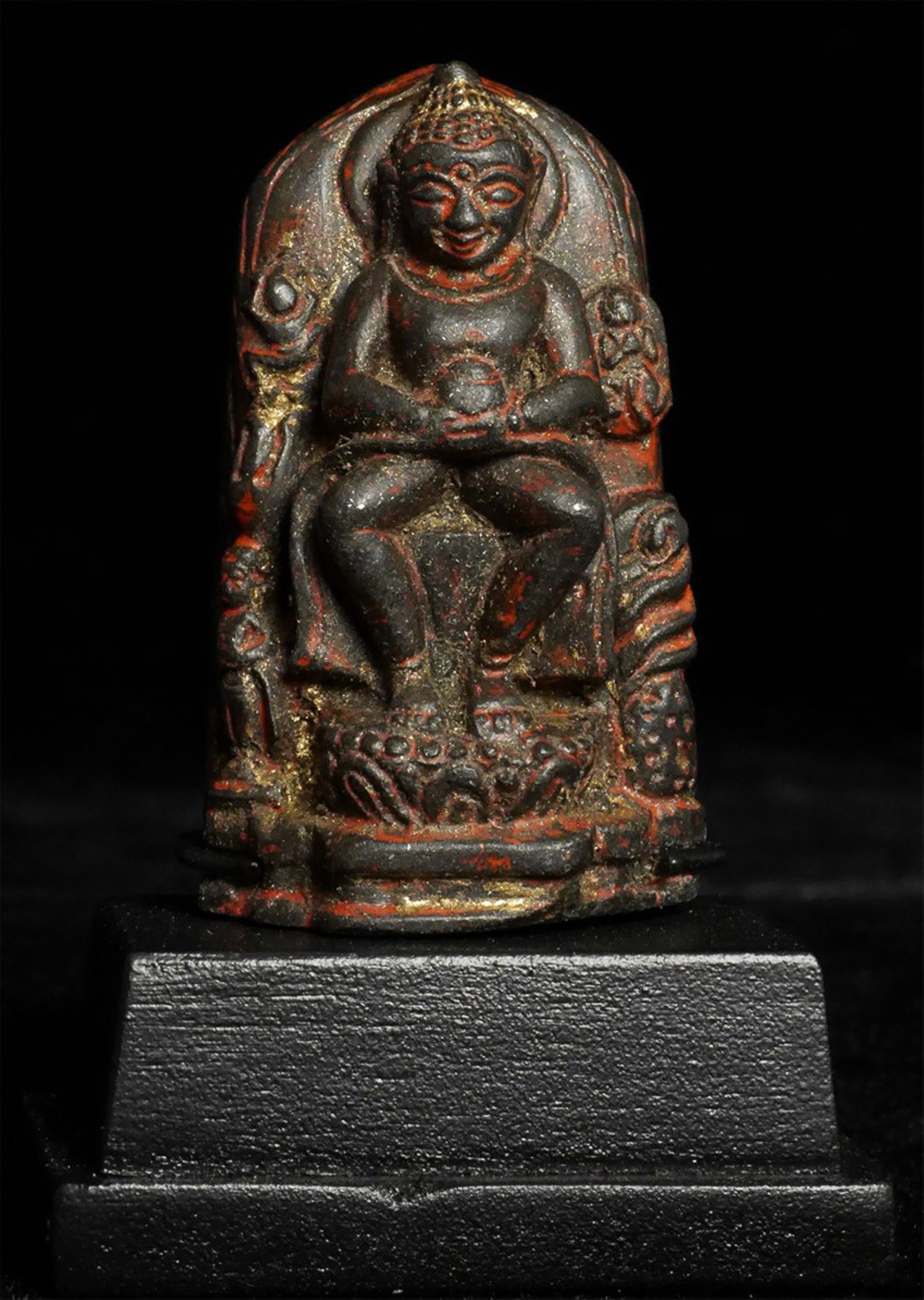 10thC Burmese Buddha shrine in miniature form-Rare, Fine, Authentic: 10thC Burmese Buddha shrine in miniature form. Very fine example in a special type of stone which allows for very detailed carving. Measures approximately 2 inches tall and 2 7/8 inches on a custom