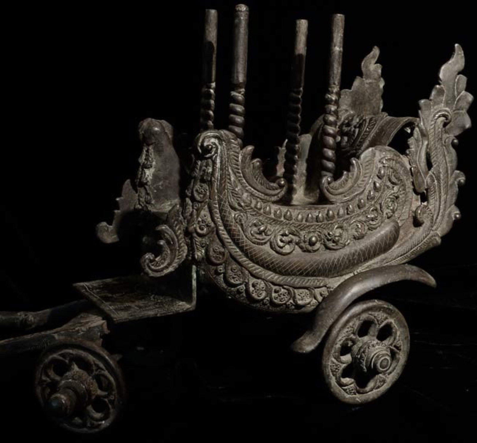 14/15thC/later Indonesia or Java Bronze Cart- Buddhist/Hindu - 13