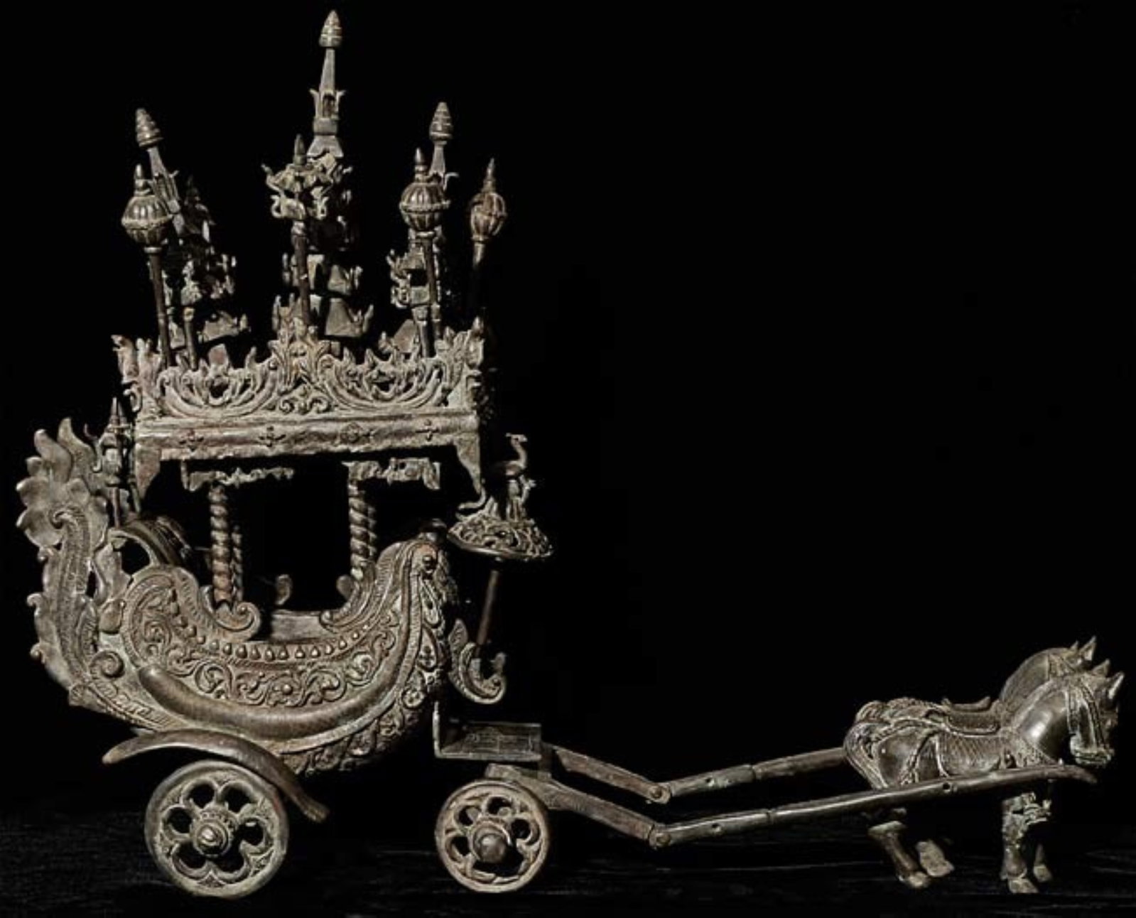 14/15thC/later Indonesia or Java Bronze Cart- Buddhist/Hindu: It is an Indonesian or Javanese cart, likely Majapahit (14/15thC). I will not guarantee the period as this is not my area of expertise. While there are minor losses, which are hard to see, ALL