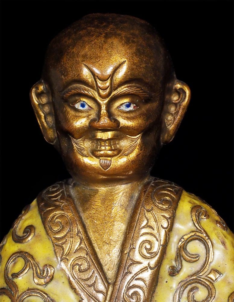 Late 18th Century enameled Chinese monk- Chien Lung with reign mark?: Late 18th Century enameled Chinese monk. Minor loss and dings (usual for this type) are seen in the photos. Sits 6 3/8 inches tall, 8 inches on its custom base. Note the reign mark- I've seen more