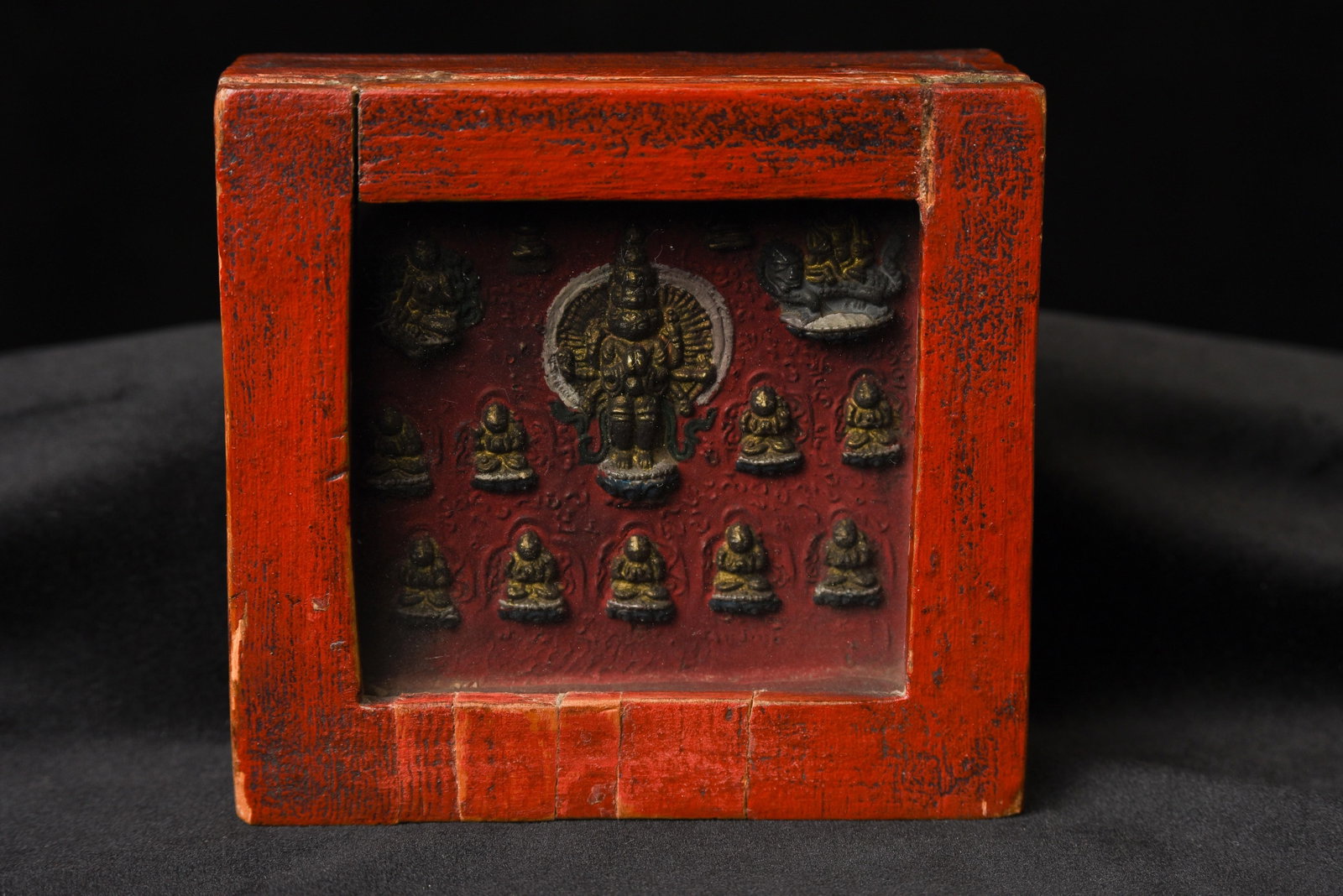 19thC Tibetan Gau Boxes with Rare large Tsa Tsa with Multiple Buddhas (1 of 5)