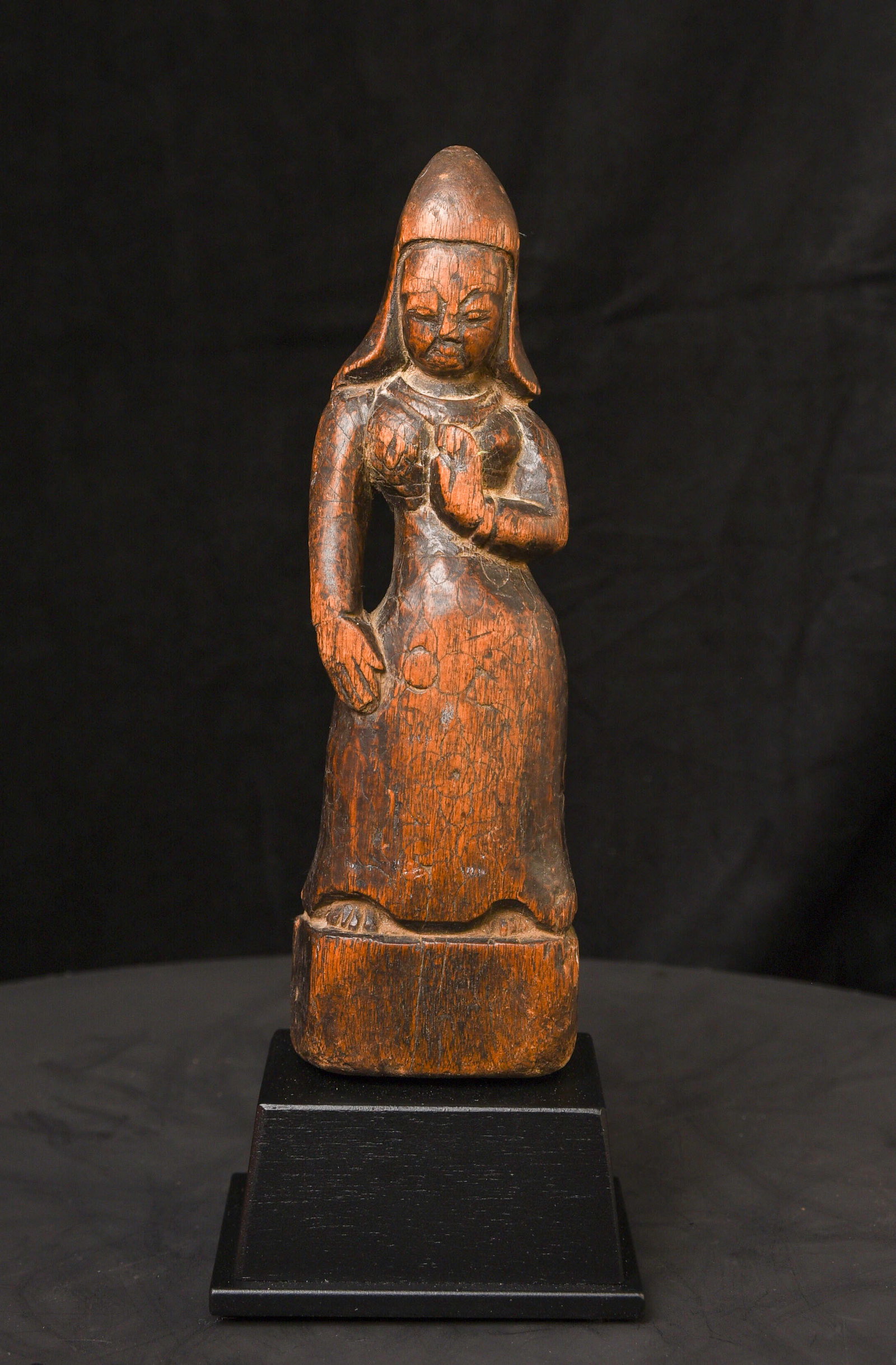 Very Early Wood Nepalese Bodhisattva- wonderful spiritual feel.: Very Early Wood Nepalese Bodhisattva- wonderful spiritual feel. 8 1/2" not including the new custom museum style base. Very special