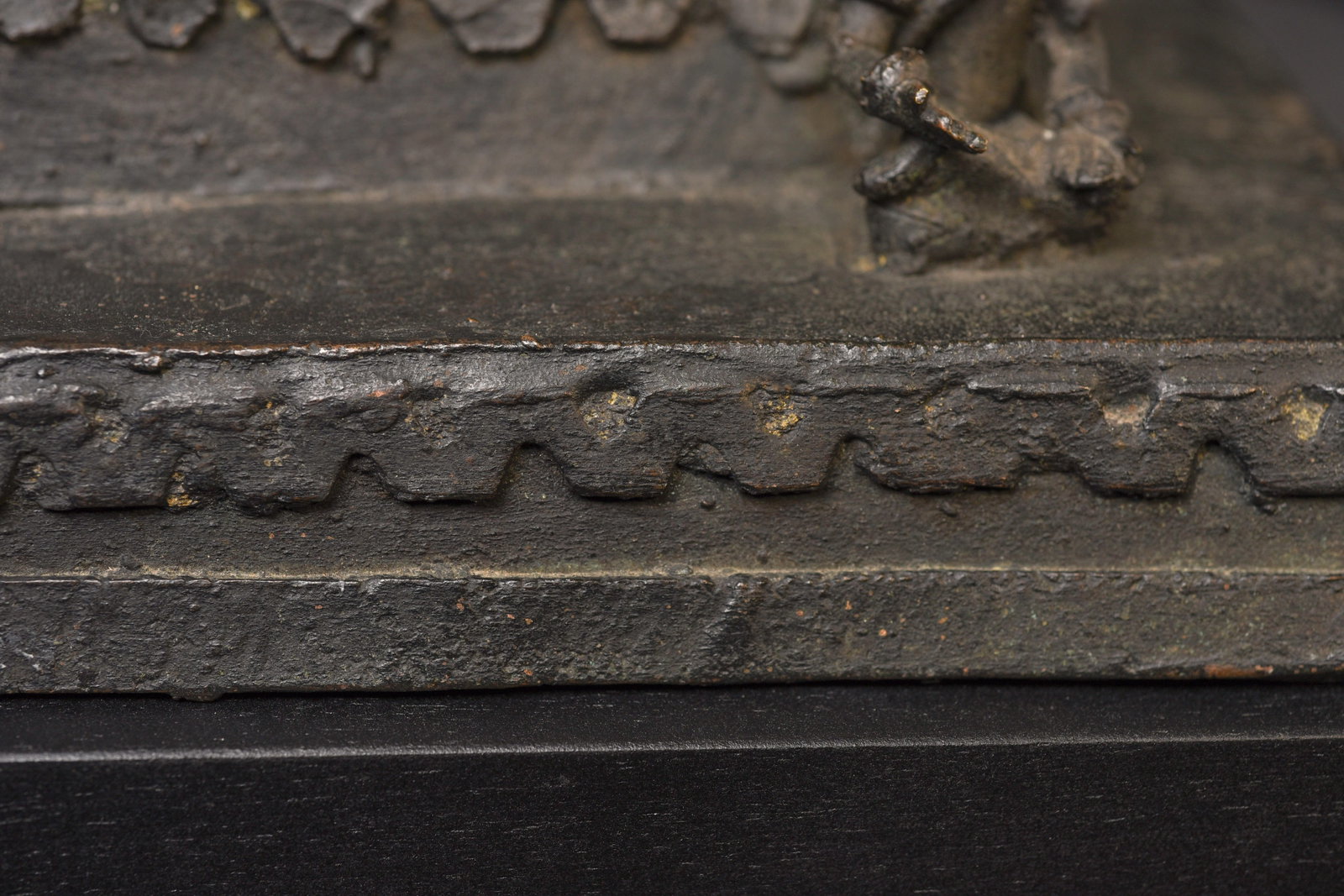 19C/earlier Java bronze Buddha with 4 attendants on large base-Animated, Joyful - 13