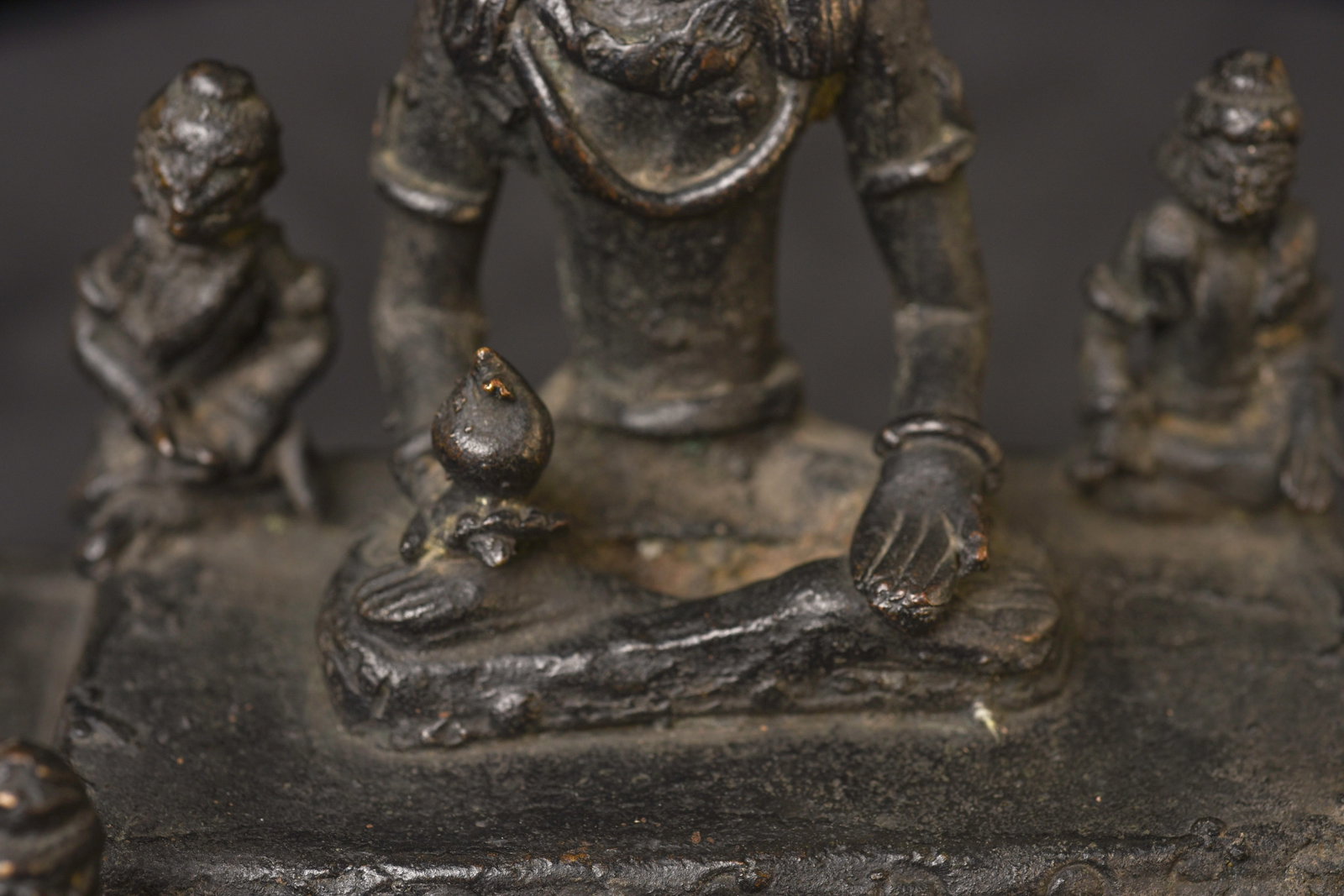 19C/earlier Java bronze Buddha with 4 attendants on large base-Animated, Joyful - 15