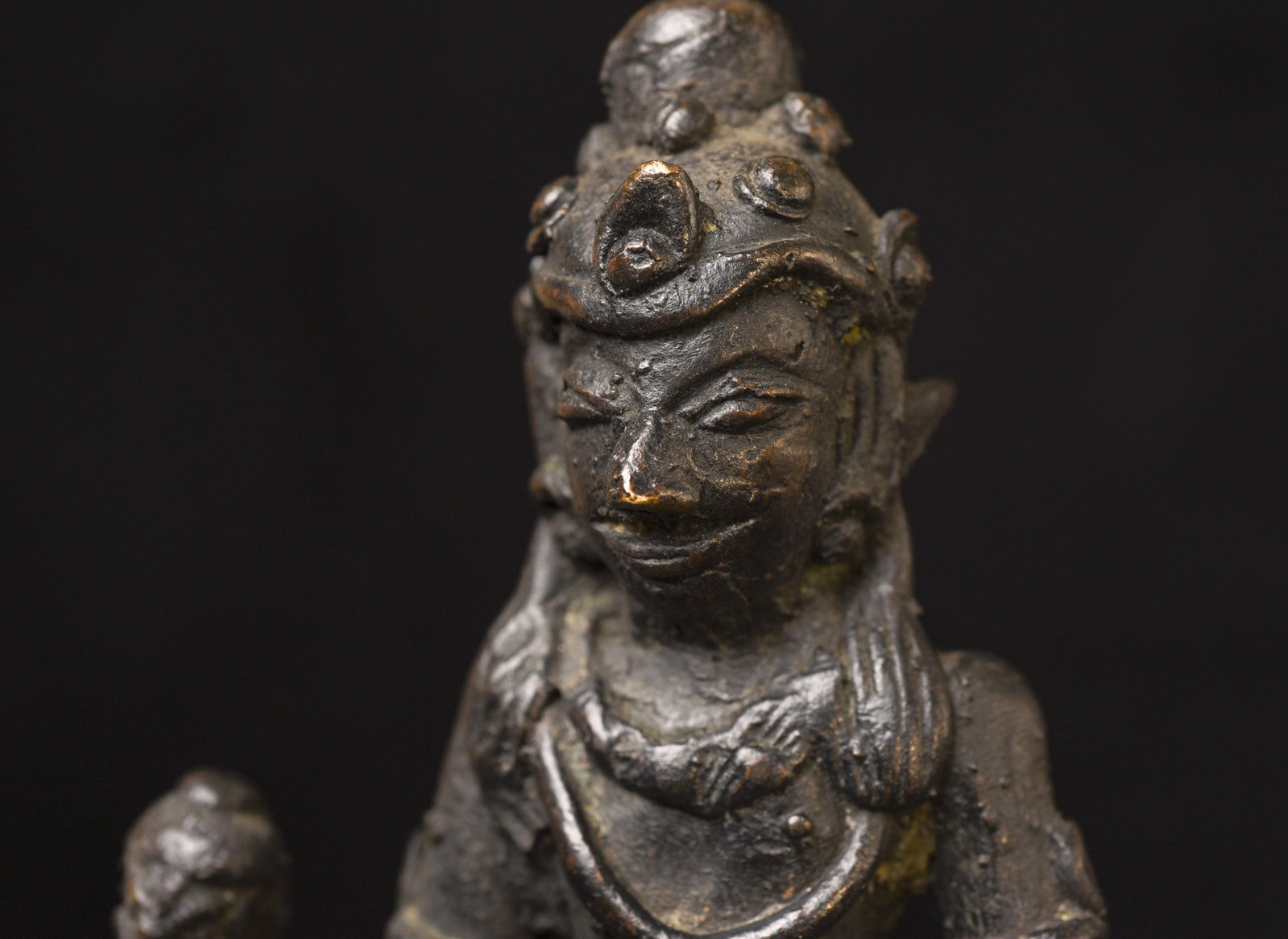 19C/earlier Java bronze Buddha with 4 attendants on large base-Animated, Joyful - 16