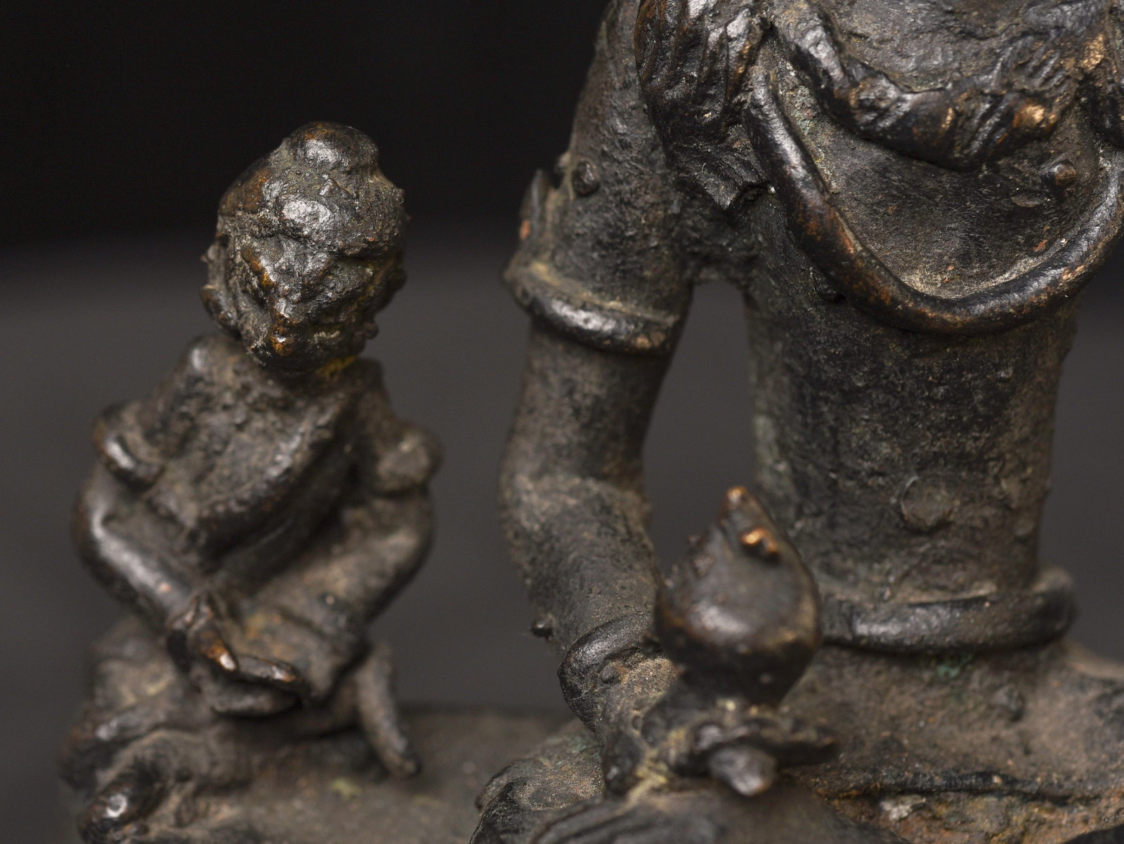 19C/earlier Java bronze Buddha with 4 attendants on large base-Animated, Joyful - 18