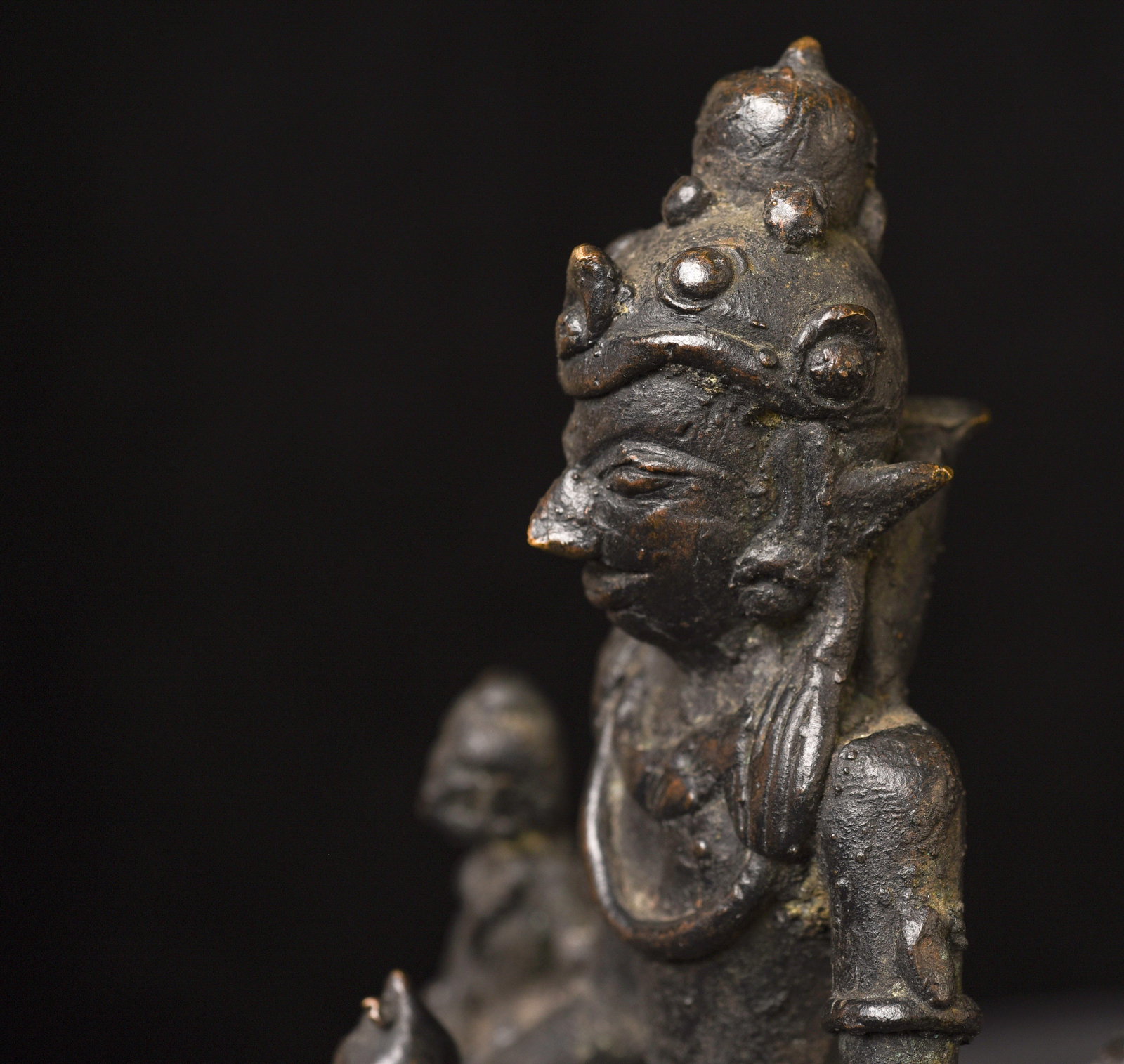 19C/earlier Java bronze Buddha with 4 attendants on large base-Animated, Joyful - 19