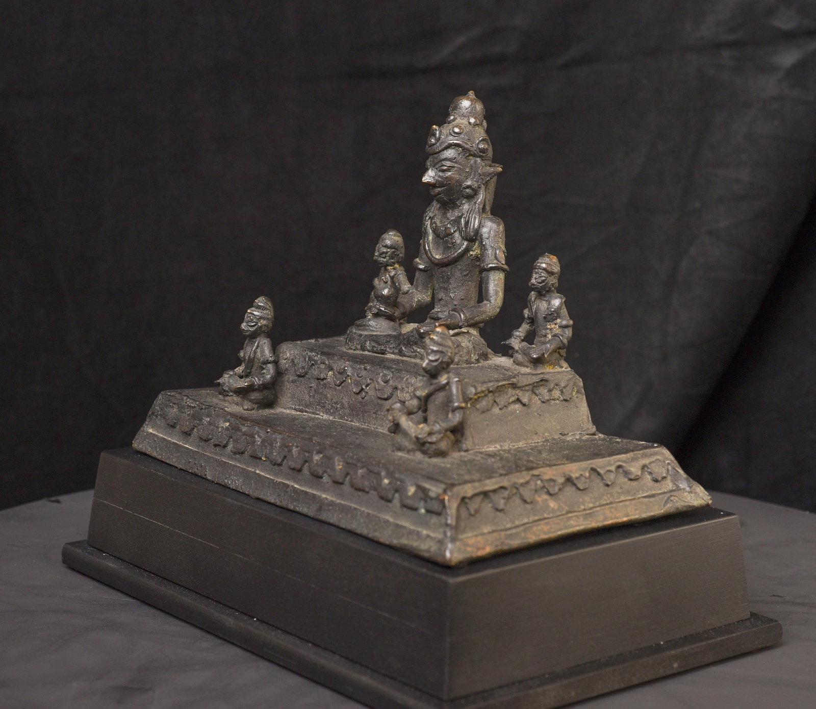 19C/earlier Java bronze Buddha with 4 attendants on large base-Animated, Joyful - 5