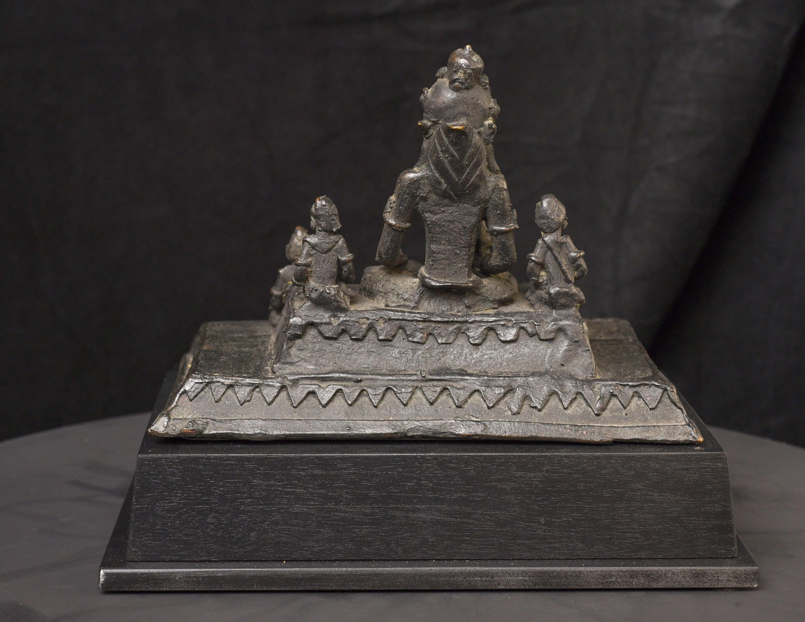 19C/earlier Java bronze Buddha with 4 attendants on large base-Animated, Joyful - 6