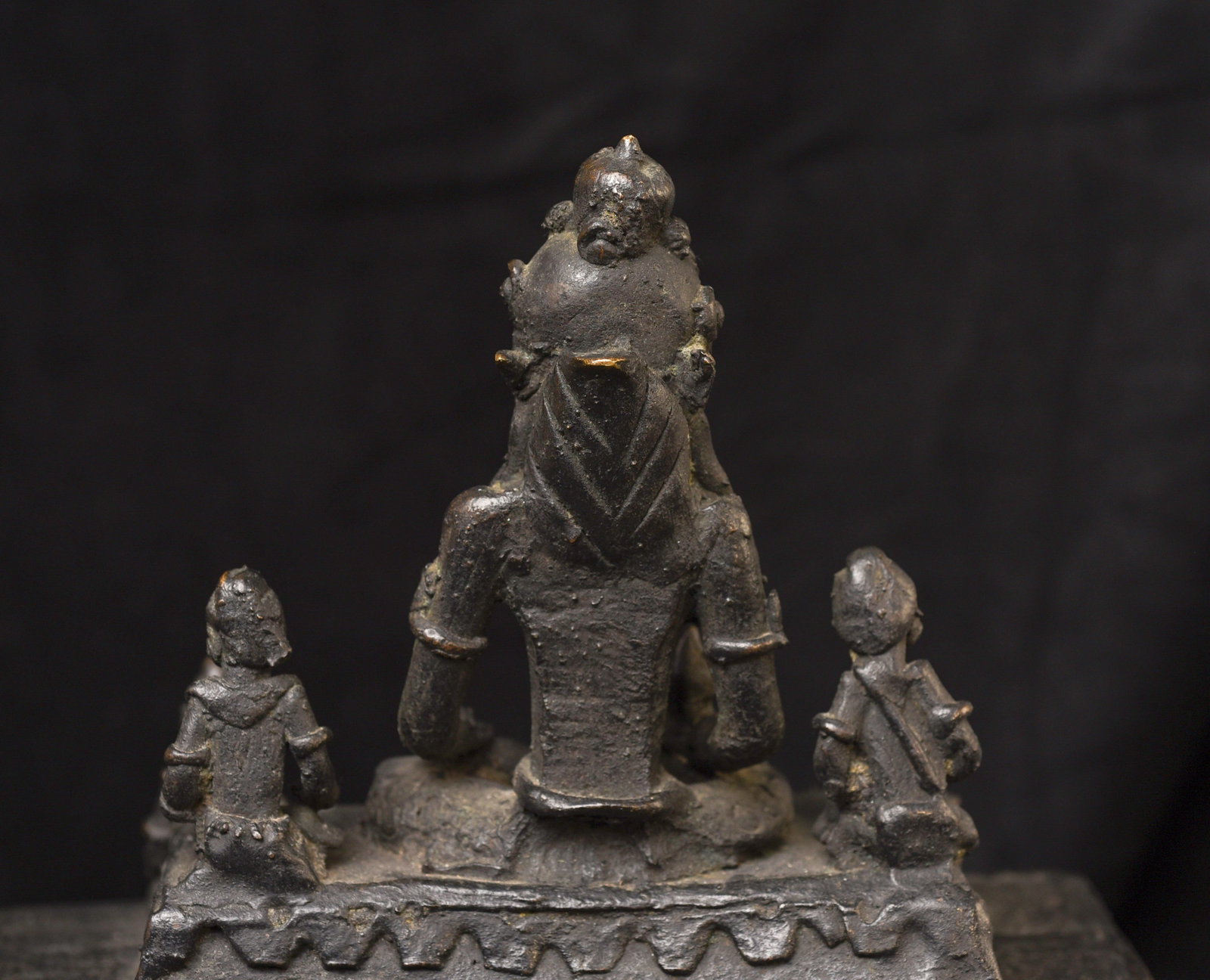 19C/earlier Java bronze Buddha with 4 attendants on large base-Animated, Joyful - 8