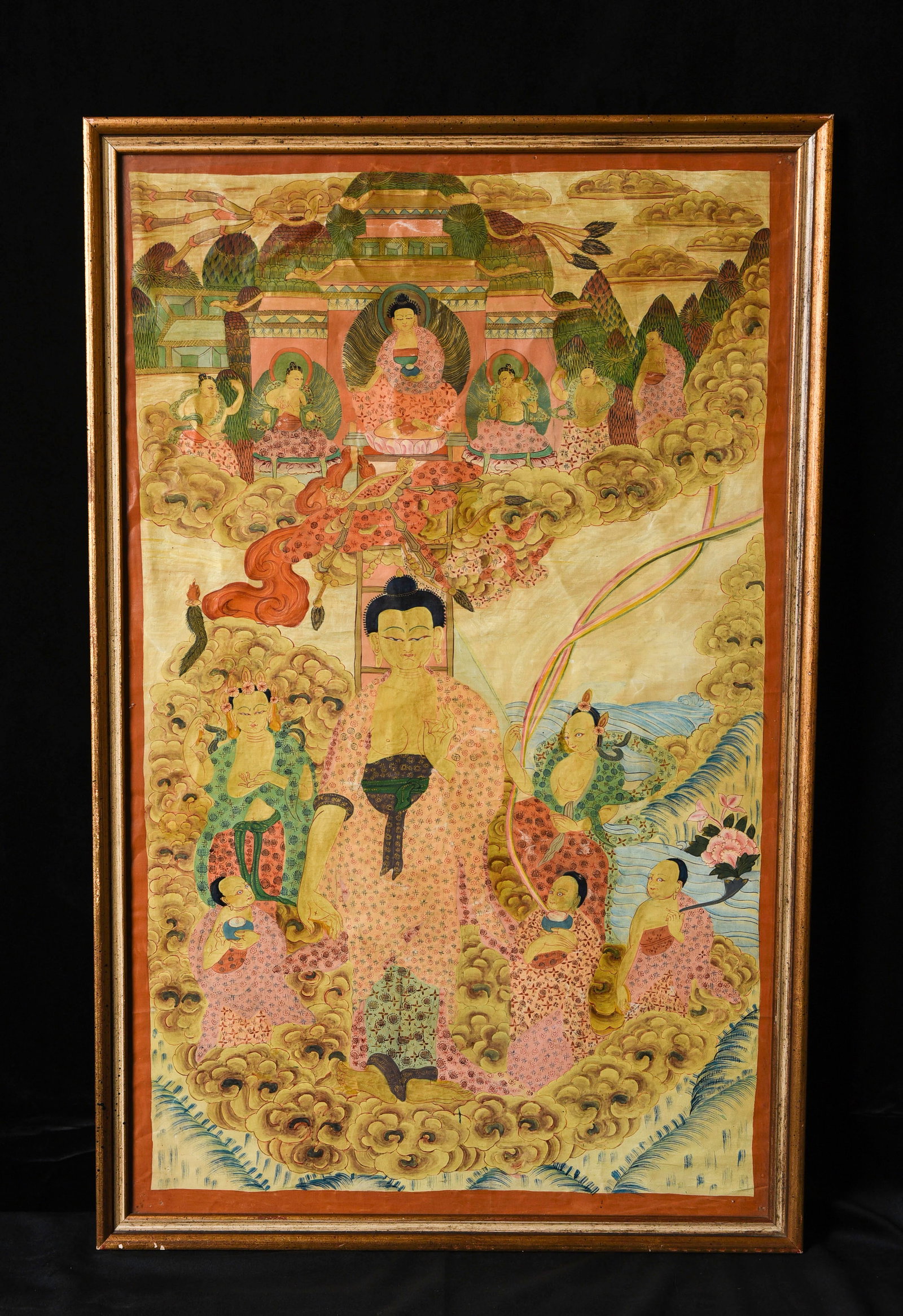 Beautiful Tibeto-Chinese Thangka, circa 1900. Rare type-Finely painted. (1 of 13)