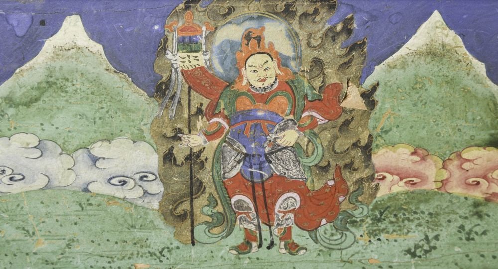 18/19thC/Earlier Tibetan Four Guardian Kings Painting from the Inside of a Buddhist Book/Bible. (1 of 6)