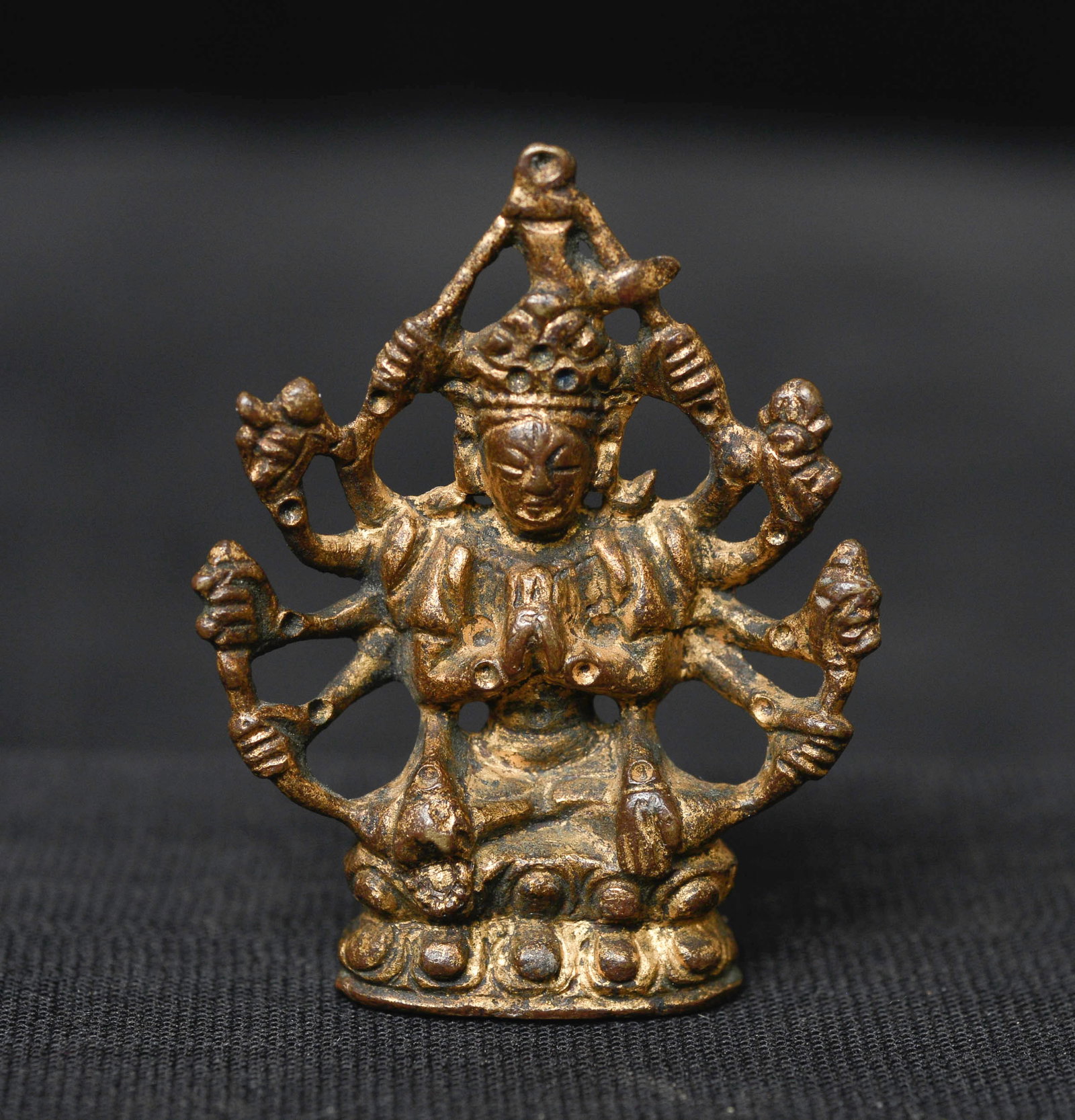 Probably 18thC Multi-arm antique Chinese Gilded Bronze Miniature Bodhisattva. (1 of 12)