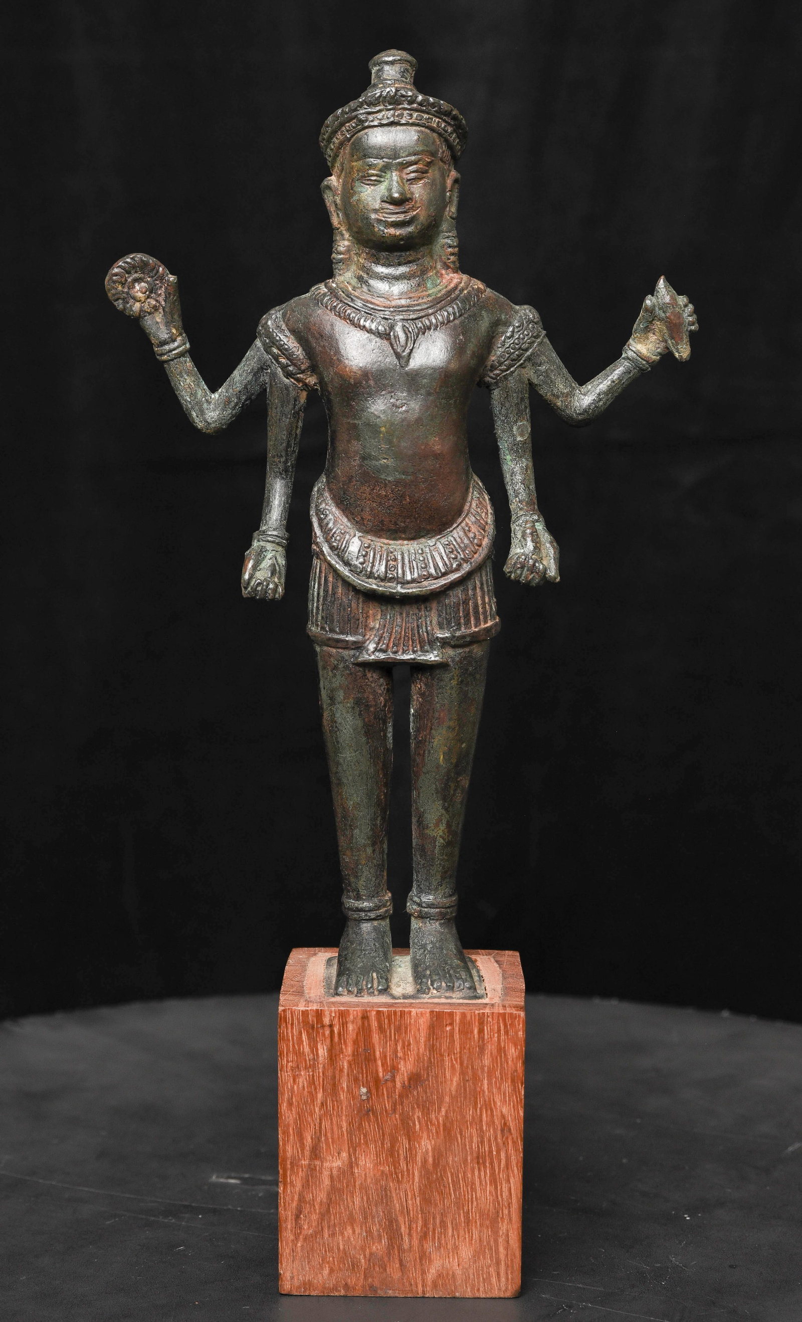 Nice Khmer Buddha-ex museum- see numbers on the back of leg.: Nice Khmer Buddha-ex museum- see numbers on the back of leg. As per Thai export label, came out of Thailand in 1966. Hard to date -in the style of 12/13thC- this likely a later (though still antique)