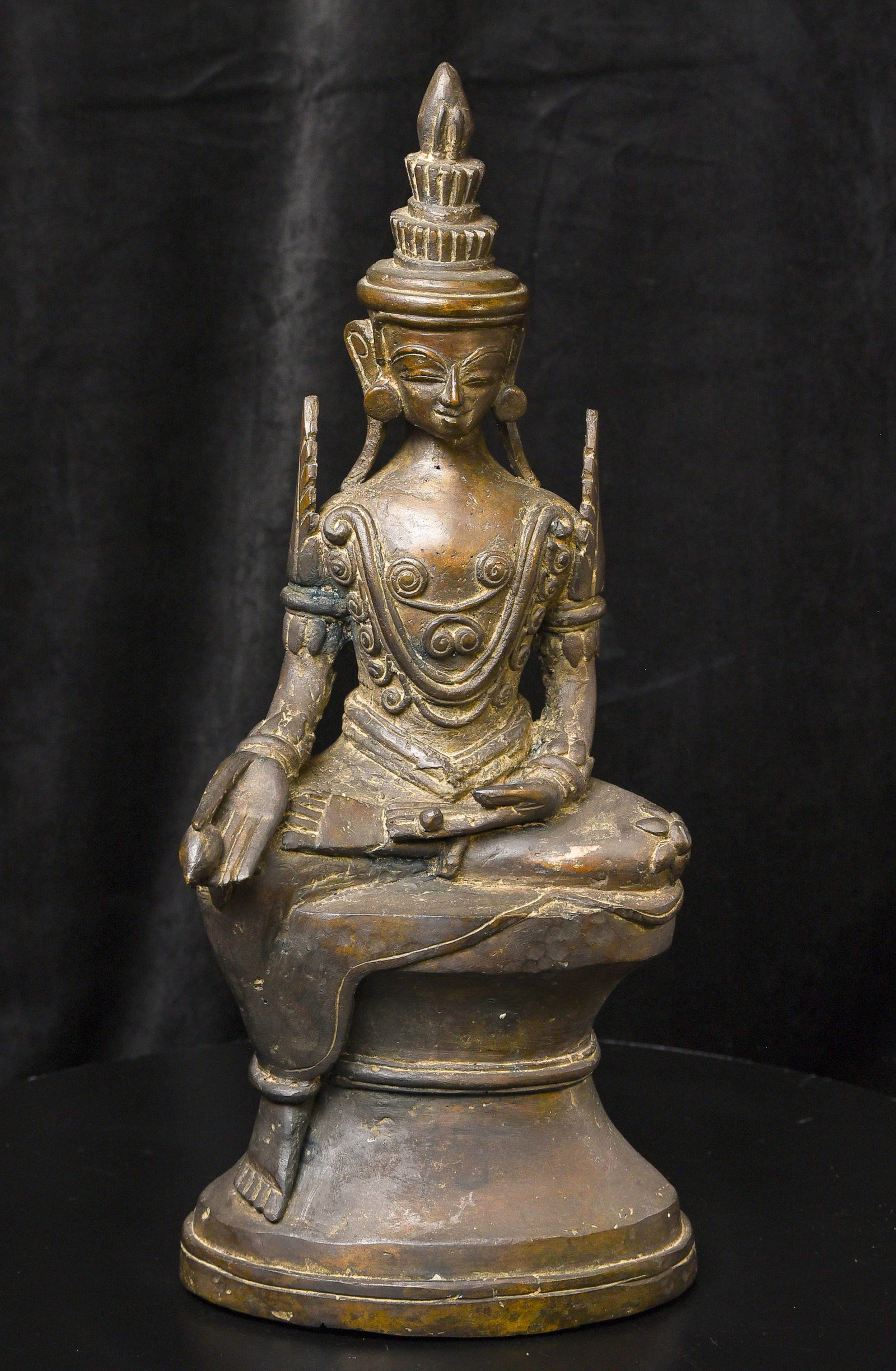 Circa 1900 Burmese Bronze Buddha/Bodhisattva- Large New Photos!!: Large antique Burmese bronze bodhisattva. Very uncommon type- probably from a tribal area, as it is unlike the more common Mandalay and Shan types. Very rare foot position for Burma- likely an influen