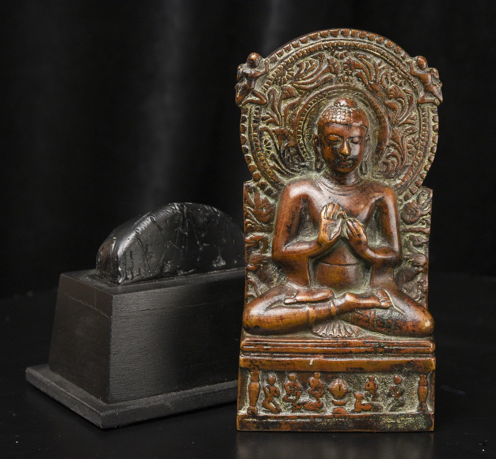 17/18thC Indian Bronze Buddha Stele. - 12